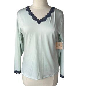 Heidi & Oak Pajama Top Womens Medium Blue New Scallop Lace Trim